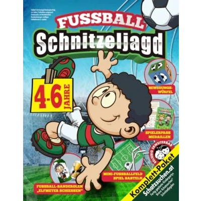 Abbildung von Fußball Schnitzeljagd Kindergeburtstag 4 6 Jahre: Fußballfans aufgepasst! Schatzsuche mit Minifußballfeld, Bastelanleitungen, kniffligen Fußballrätseln &amp; spielen.
