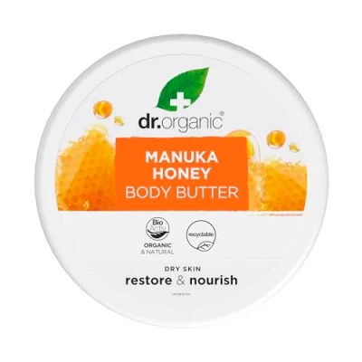 Abbildung von Dr Organic Manuka Honig Körperbutter, Feuchtigkeitsspendend, Trockene Haut, Für Männer, Frauen, Natürlich, Vegetarisch, Tierversuchsfrei, Paraben &amp; SLS frei, Bio, 200ml