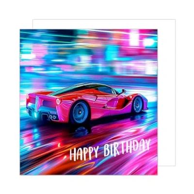 Abbildung von Edition Seidel Premium quadratische Geburtstagskarte mit Umschlag. Glückwunschkarte Happy Birthday Billet Karte Mann Frau Sportwagen Rennwagen Auto (GQ199 SW024)