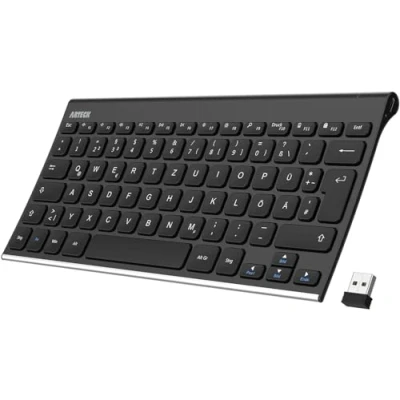 Abbildung von Arteck Kabellose Tastatur, Deutsches QWERTZ Layout wiederaufladbare Kompakte USB Anschluss 2,4 GHz Kabellos Tastatur mit Multimedia Tasten, Kompatibel PC, Computer, Laptop, Windows 11, 10, 8