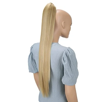 Abbildung von CAISHA 70cm Extralang Clip On Haarteil Zopf Pferdeschwanz Hitzebeständig Synthetik Glatt Honigblond H167