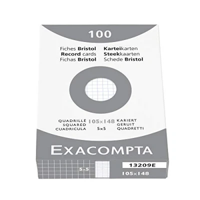 Abbildung von Exacompta 13209E 100er Pack Premium Karteikarten kariert DIN A6 ideal für die Schule, zum Lernen von Vokabeln 105 x 148 mm weiß