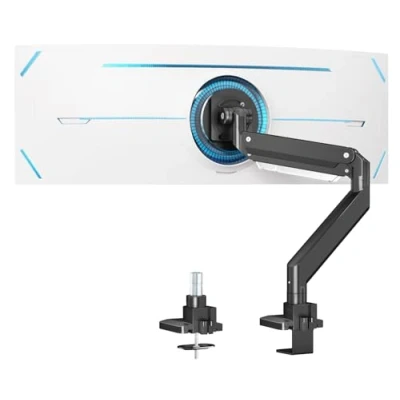 Abbildung von PUTORSEN Monitor Tischhalterung für 17&quot; 49&quot; LED LCD Bildschirme Schwere Ausführung Premium Aluminium Schwenkbare Neigbare Höhenverstellbar Einarm Monitorhalterung, VESA 75x75 100x100mm Wiegt 20 kg