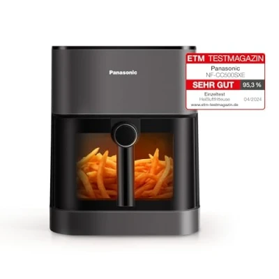 Abbildung von Panasonic NF CC500SXE Air Fryer mit Sichtfenster, 5 l, 80200 C, digitaler Timer &amp; LCD Display, sanfte Dampfzugabe, 11 Voreinstellungen, einfache Reinigung, Mattgrau