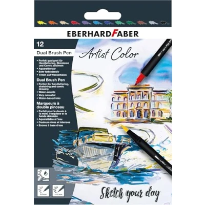 Abbildung von EBERHARD FABER 558212 Dual Brush Pen Artist Color, 12 Filzstifte dicke und dünne Spitze, aquarellierbar