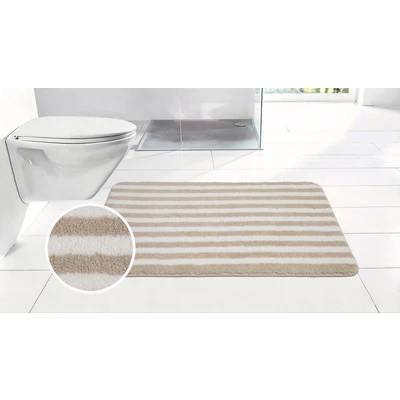 Abbildung von OTTO home Badematte "Streifen, Badvorleger, Badezimmer Teppich" Höhe 12 mm rutschhemmend beschichtet fußbodenheizungsgeeignet schnell trocknend Scandi, gestreift, Badteppich, Badematten