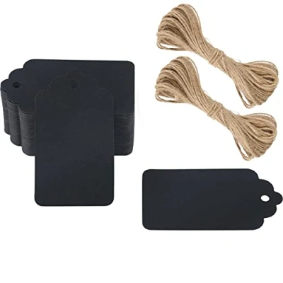 Abbildung von G2PLUS 100 Stück Kraftpapier Anhänger,Geschenkanhänger,Etiketten aus 7x4CM Anhänger Papier Etiketten Tags Schwarz für Valentinstag Hochzeit Geschenke