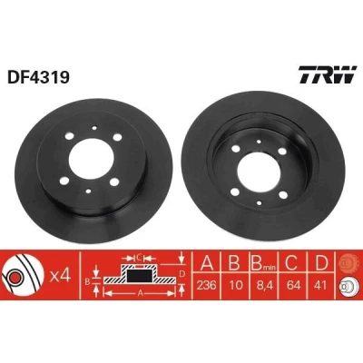 Abbildung von TRW DF4319 Bremsscheibe 236 10 4 100 voll lackiert MITSUBISHI: Carisma Hatchback