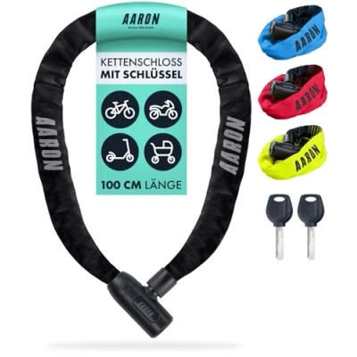 Abbildung von AARON Lock One Fahrradschloss mit Schlüssel, Kettenschloss aus Stahl und hoher Sicherheitsstufe, Schloss für E Bike, Mountainbike, Trekkingrad, Tourenrad, Rennrad in schwarz