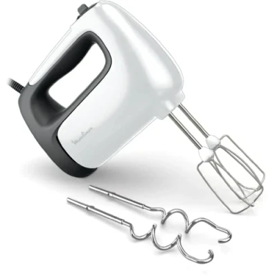 Abbildung von Moulinex Elektrischer Handmixer, 500 W, 5 Geschwindigkeitsstufen, Turbo Einstellung, 2 Schneebesen + Knethaken aus Edelstahl, ideal für leichte und dicke Zubereitungen, Prep&#039;Mix+ HM460110