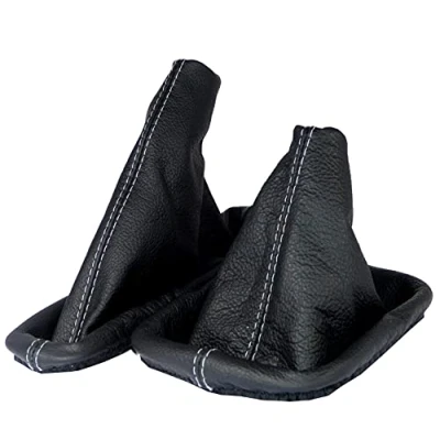 Abbildung von L &amp; P Car Design L&amp;P A0190 Schaltsack Schaltmanschette + Handbremsmanschette kompatibel mit BMW 3er e30 100% Echtleder Leder Schwarz Naht Grau