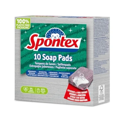 Abbildung von Spontex Seifenpads 10er Pack, kratzfreie Reinigungspads aus Stahlwolle mit 30% Seifenanteil, Zitronenduft, 1 x 10 Stück
