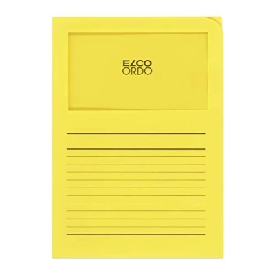 Abbildung von Elco 73695.72 Ordo classico Verpackung mit 10 Dokumentenhülle aus Papier Linienaufdruck, 220x310, 120g, intensivgelb, Fenster: ja