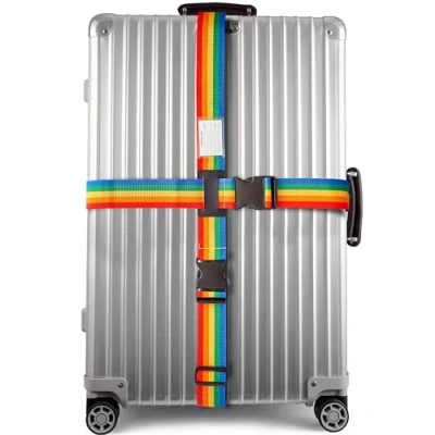 Abbildung von OW Travel Kofferband Gurt Kreuz Schwerlast Personalisierter Koffergurt mit Adressschild: Luggage Strap Koffer Gurte Gepäckgurt Band Koffergurte farbig Regenbogen