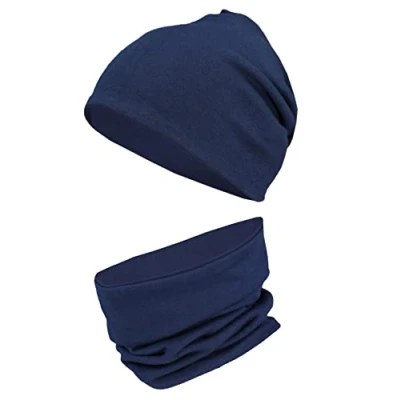Abbildung von TupTam Unisex Kinder Beanie Mütze Schlauchschal Set, Farbe: Dunkelblau, Größe: 50 52