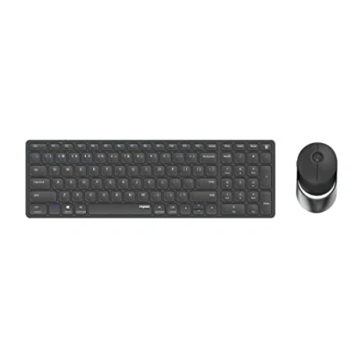 Abbildung von Rapoo 9750M kabelloses Tastatur Maus Set Wireless Deskset 1600 DPI Sensor wiederaufladbarer Akku flaches Aluminium Design DE Layout QWERTZ PC &amp; Mac dunkelgrau