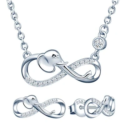 Abbildung von Yumilok Damen Schmuckset Halskette mit Elefant Unendlichkeit Anhänger &amp; Ohrstecker Ohrringe aus 925 Sterling Silber