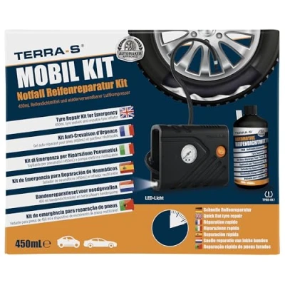 Abbildung von TERRA S T56000 T56000Reifenreparatur Kit, Mobil Notfallausrüstung, mit Dichtmittel und Reifenpumpe, geeignet für Autos andere Kfz, Reparatur in 15 Minuten