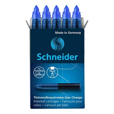 Abbildung von Schneider 185403 Rollerpatrone One Change (für Tintenroller Change, 1x 5 Stück, dokumentenecht, nicht löschbar) blau