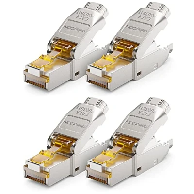 Abbildung von deleyCON 4x CAT 8 Netzwerkstecker RJ45 Werkzeuglos Geschirmt 40 Gbit/s Netzwerk Stecker für Starre Verlegekabel Rohkabel Steckverbinder Ethernet LAN DSL Patchkabel