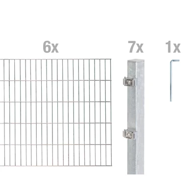 Abbildung von Alberts Doppelstabmatten Zaun, Höhe 200 cm, Länge 12 m, Zaun Komplettset zum Einbetonieren, feuerverzinkt, Pfosten 60x40 mm