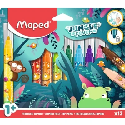 Abbildung von Maped Kinderfilzstifte JUNGLE FEVER JUMBO für die Kleinsten geeignet ab dem 1.Lebensjahr großer Durchmesser sichere, blockierte Spitze abwaschbar