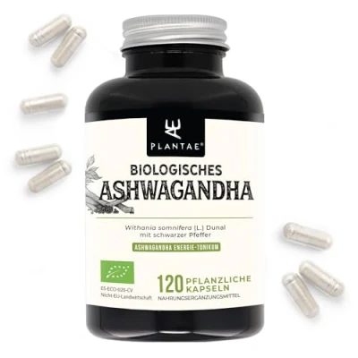 Abbildung von ASHWAGANDHA BIO KSM 66® * Plantae® 120 pflanzliche Kapseln 5% Withanolide und schwarzer Pfeffer Adaptogen + Schlaf Gegen Stress Energie