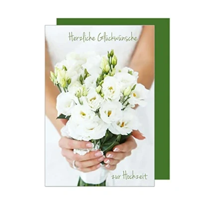 Abbildung von Edition Seidel Premium Glückwunschkarte zur Hochzeit mit Umschlag. Karte Hochzeitskarte Grusskarte Herzliche Glückwünsche Blumenstrauss weisse Blumen (H455 SW023)