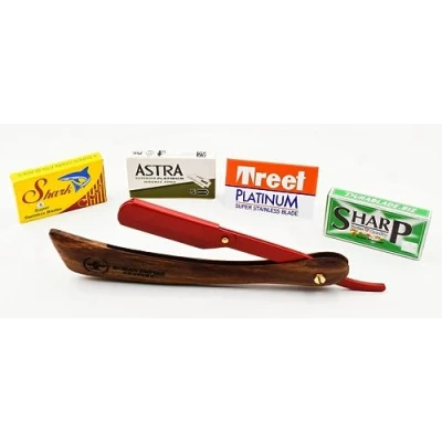 Abbildung von Razor Blades Club Spartacus Neues Rasiermesser von Roman Empire Shaving, professioneller Rasierer für Bart, mit 20 Klingen (Astra Sharp Shark Voskhod) (rot, 1 Stück)