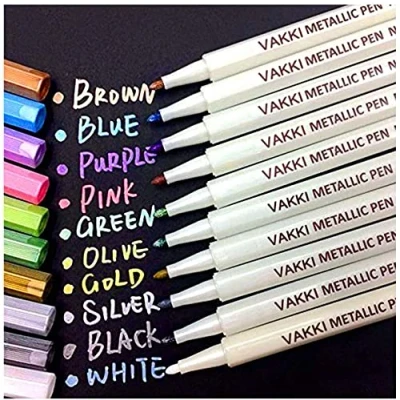 Abbildung von Vakki metallic Marker Pens, 10 Farben Stifte für Fotoalbum zum Selbstgestalten, Gästebuch Hochzeit, Scrapbook Zubehör, Keramik, Weihnachten Halloween Deko