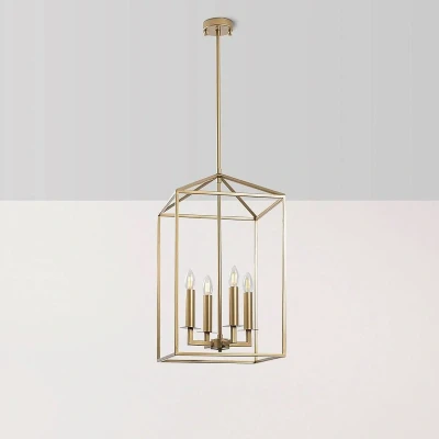 Abbildung von Hängeleuchte 4 Lampen Design Käfigform Taveuni Metall Gold Menzzo