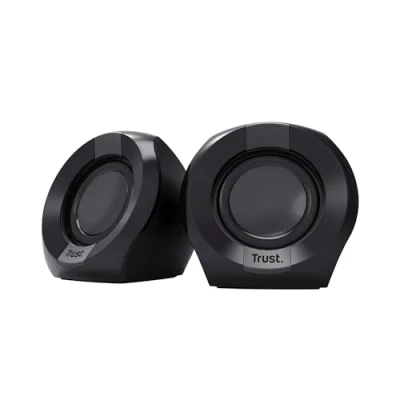 Abbildung von Trust Polo Kleine PC Lautsprecher 2.0, 8W (4W RMS), Kompaktes Lautsprecherset, USB Betrieb Speaker Set, Integrierte Steuerung, AUX 3.5mm, Boxen Computer Laptop Schwarz