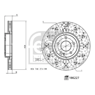 Abbildung von FEBI BILSTEIN Bremsscheibe MERCEDES BENZ: A Class, GLB, CLA Shooting Brake Vorderachse 330mm 30mm 5 loch 112mm gelocht/innenbel. 186227 Bremsscheiben