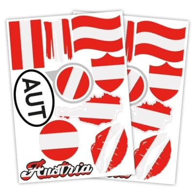 Abbildung von Finest Folia 2er Set DIN A4 Länderaufkleber Fahne Aufkleber Länderfahne Flagge für Auto Motorrad Sticker Länderflagge selbstklebend wetterfest R217 (42 Österreich)