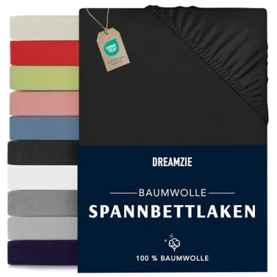 Abbildung von Dreamzie Spannbettlaken 90x190/200cm Baumwolle Oeko Tex Zertifiziert Schwarz 100% Jersey Spannbetttuch 90x190/200