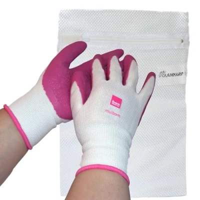 Abbildung von Medi Textilhandschuhe (Paar) für einfaches Anlegen von Kompressionsstruempfen inklusive Olanmarp Waeschenetz Einfache Handhabung (Handschuhe Gr. M)