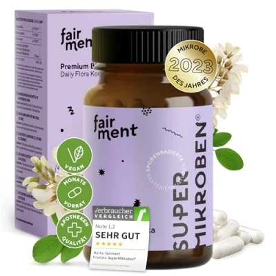 Abbildung von fairment SuperMikroben® 60 Kapseln pro Glas Vegan + mit Akazienfasern und Zink Einfache Einnahme 1x