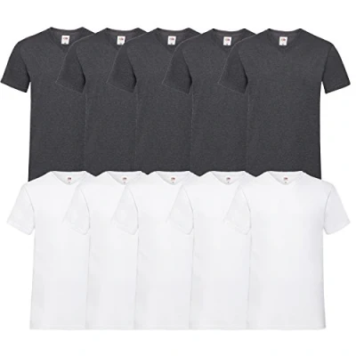 Abbildung von Fruit of the Loom 10 T Shirts V Neck M L XL XXL Ausschnitt Diverse Farben auswählbar (XL, 5Weiß/5Dark H.Grey)