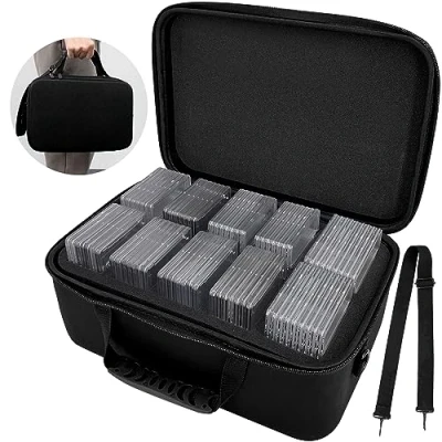 Abbildung von Abgestufte Karten Aufbewahrungsbox passend für 64 CSG, BGS, PSA, Sammelkarten , Slab Kartenhalter Organizer Toploader, Graded card box mit herausnehmbaren dicken Schaumstoffschlitzen (Case only)