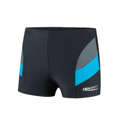 Abbildung von Aqua Speed Kinder Badehose Jungen + gratis eBook Schwimmhose Jungs UV Schwimmbekleidung Training Kinderbadehose 32. Grau Blau Gr. 140 Andy
