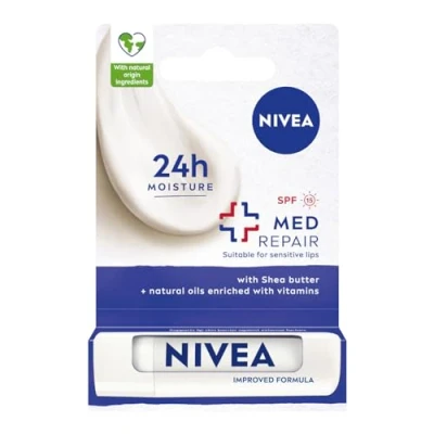 Abbildung von NIVEA Med Repair Feuchtigkeitsspendende Lippenstift mit Sheabutter, pflegenden Ölen und Vitaminen SPF 15; 4,8g
