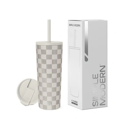 Abbildung von Simple Modern Thermobecher mit Strohhalm und Deckel Trinkbecher Henkel Wiederverwendbare Edelstahl Geschenke für Frauen Männer Classic 710ml Checkmate