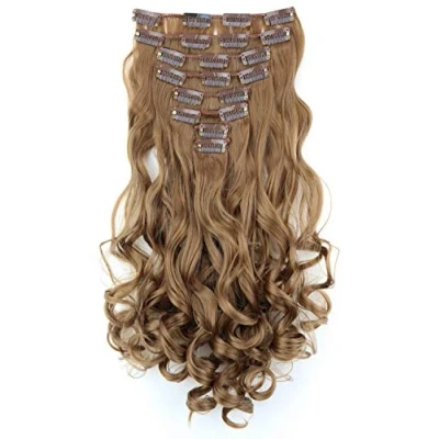 Abbildung von CAISHA XXL 35cm 8 Teile Set CLIP IN EXTENSIONS Haarverlängerung Haarteil Voluminös Gewellt Dunkelblond CES107 1