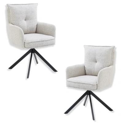 Abbildung von Sofia Esszimmerstühle 2er Set mit schwarzem Metallgestell und Microfaser Bezug, Beige Bequeme Stühle für Esszimmer &amp; Wohnzimmer 60 x 93 67 cm (B/H/T)
