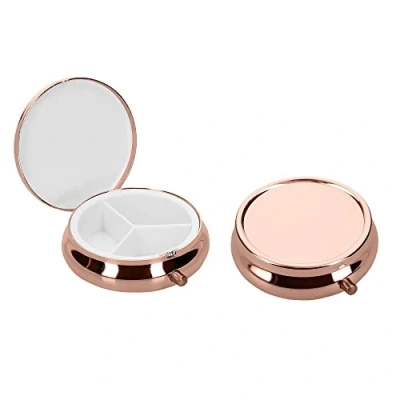 Abbildung von kwmobile 2x Edelstahl Pillendose mit 3 Fächern 5,2 x 1,7cm runde Tablettendose Box Edelstahlpillendose Dose in Rosegold