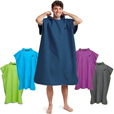 Abbildung von Fit Flip Surf Poncho Mikrofaser Umkleidehilfe Strand Badeponcho für Erwachsene Handtuch schnelltrocknend Strandponcho Surfer Surfponchos Ultraleicht (Größe L, Marineblau/Grau)