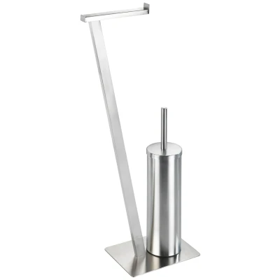 Abbildung von WENKO Stand WC Garnitur Mod. Lirio, Ständer für Toilettenpapier &amp; Toilettenbürste, Papierhalter, stehender Rollenhalter inkl. Bürste, rostfreier Edelstahl, 15 x 68,5 30 cm, matt