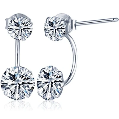 Abbildung von Yumilok 925 Sterling Silber Doppel Zirkoniakugeln Ohrhänger Ohrstecker Ohrring Jackets Hypoallergen Ohrschmuck für Damen Frauen Mädchen