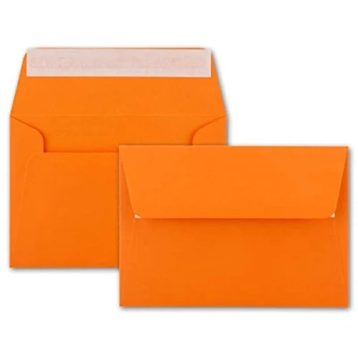Abbildung von 25x Brief Umschläge B6 Orange 12,5 x 17,5 cm Haftklebung 120 g/m² breite edle Verschluss Lasche hochwertige Einladungs