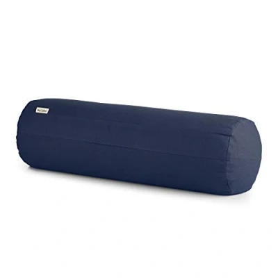 Abbildung von basaho Yoga Bolster Yogarolle Bio Baumwolle Buchweizenschalen Abnehmbarer und waschbarer Bezug Rolle Yogakissen (Mitternachtsblau)